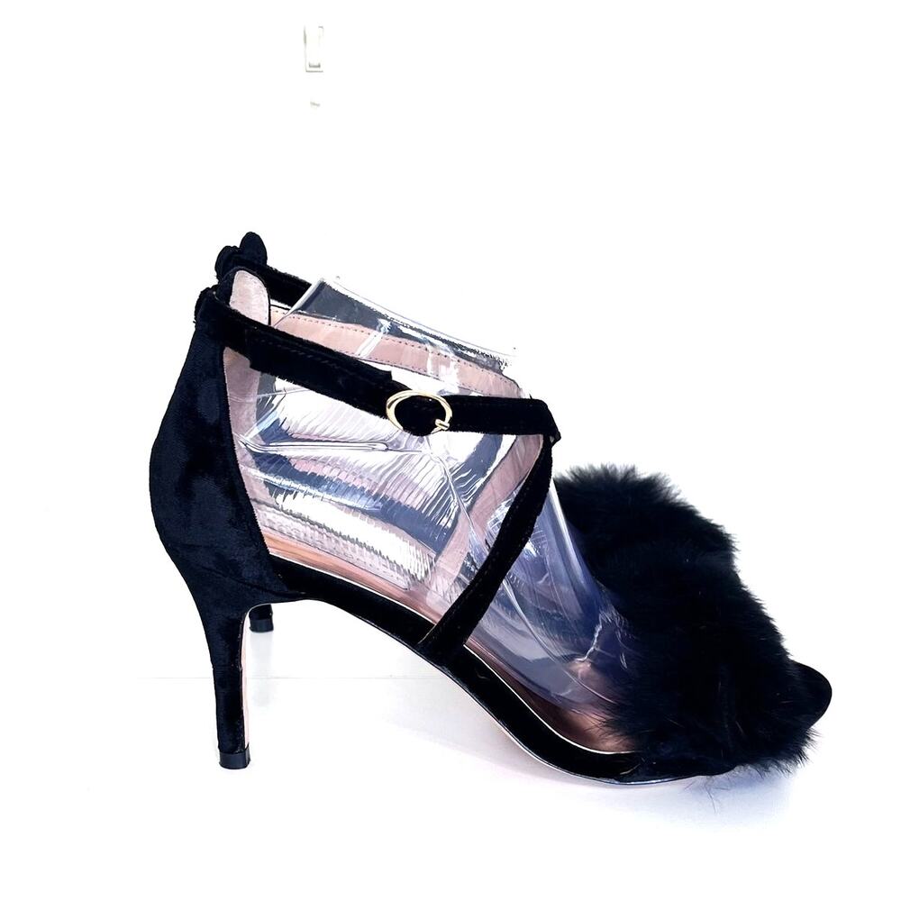 Sacha London Handmade‎ Womens Heels Size 10 Black Velvet Faux Fur Party Formal